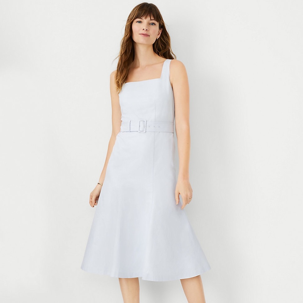 NWT Ann Taylor Light Blue Belted Flare Dress